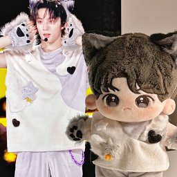 20cm小狼娃衣 小狼造型娃衣棉花娃娃20㎝正常体可穿 狼耳+手套+上衣裤子